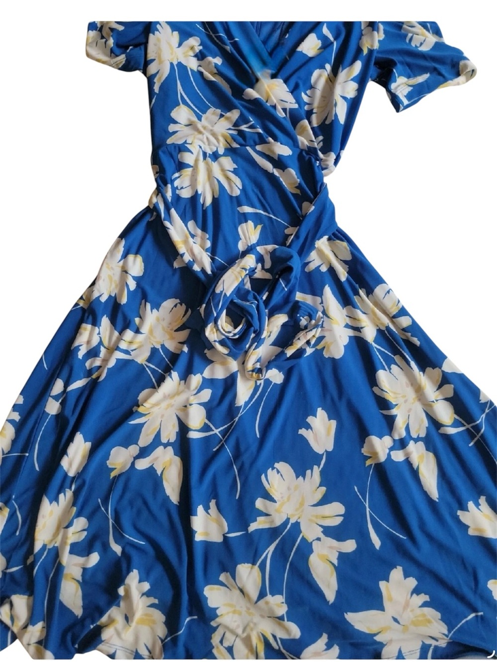 Tommy Hilfiger Beautiful Blue And White Floral Printed Wrap Midi Dress Size Med
